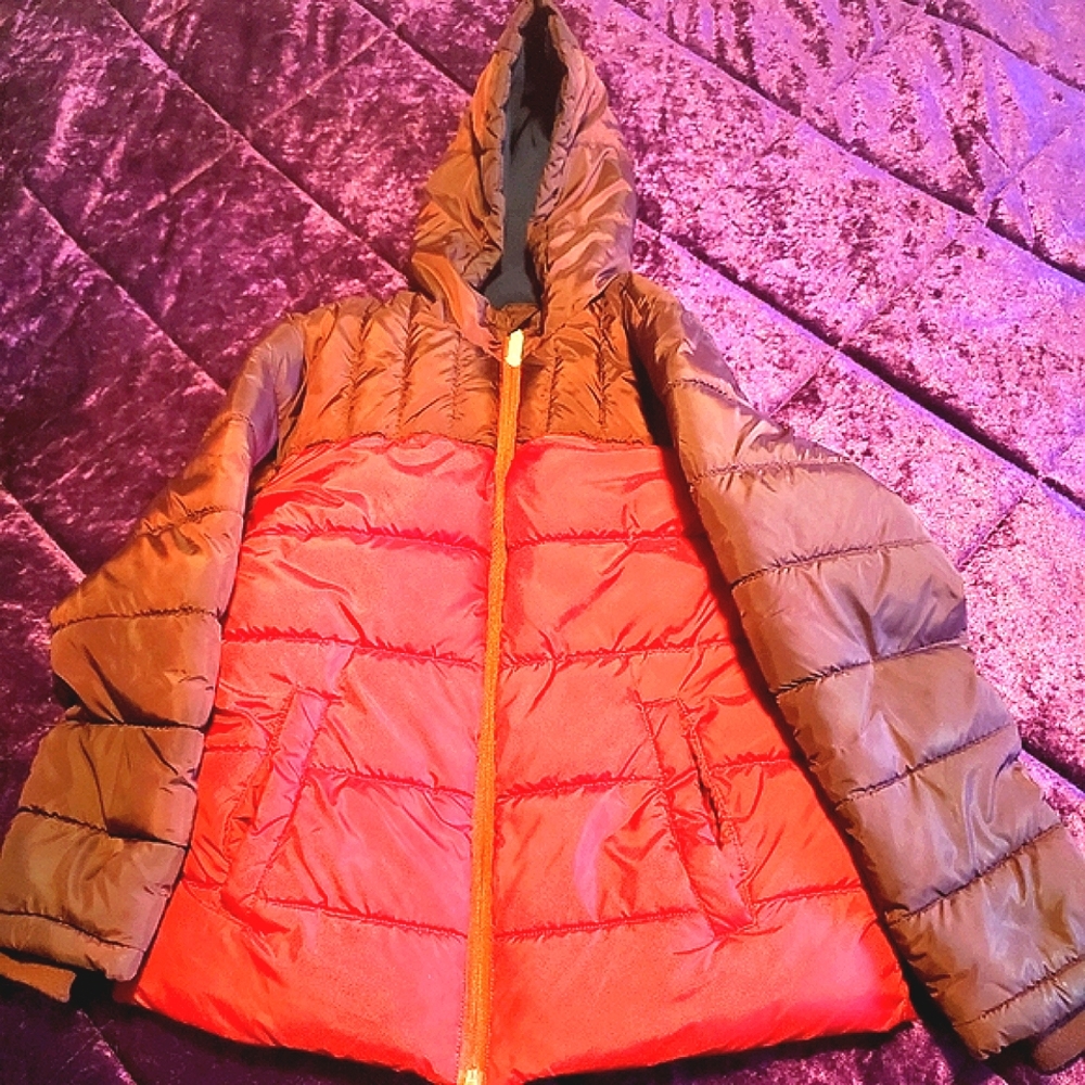 Red and Maroon Boy's L10-12 Hooded Quilted Winter Coat Wonder Nation